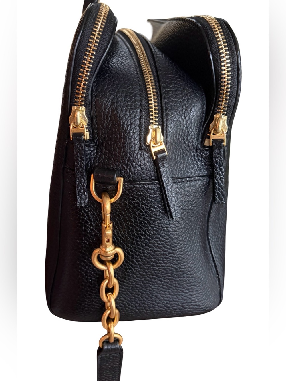 Tory Burch Georgia Pebbled Double Zip Satchel Tote Bag Black Leather Crossbody - Picture 12 of 16